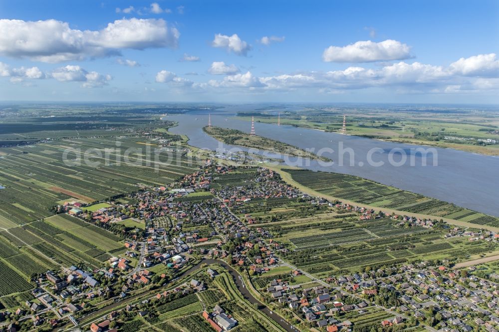 Aerial image Lühesand - Mainland and island of the course of the river Elbe Gruenendeich and Luehesand in the state Lower Saxony, Germany