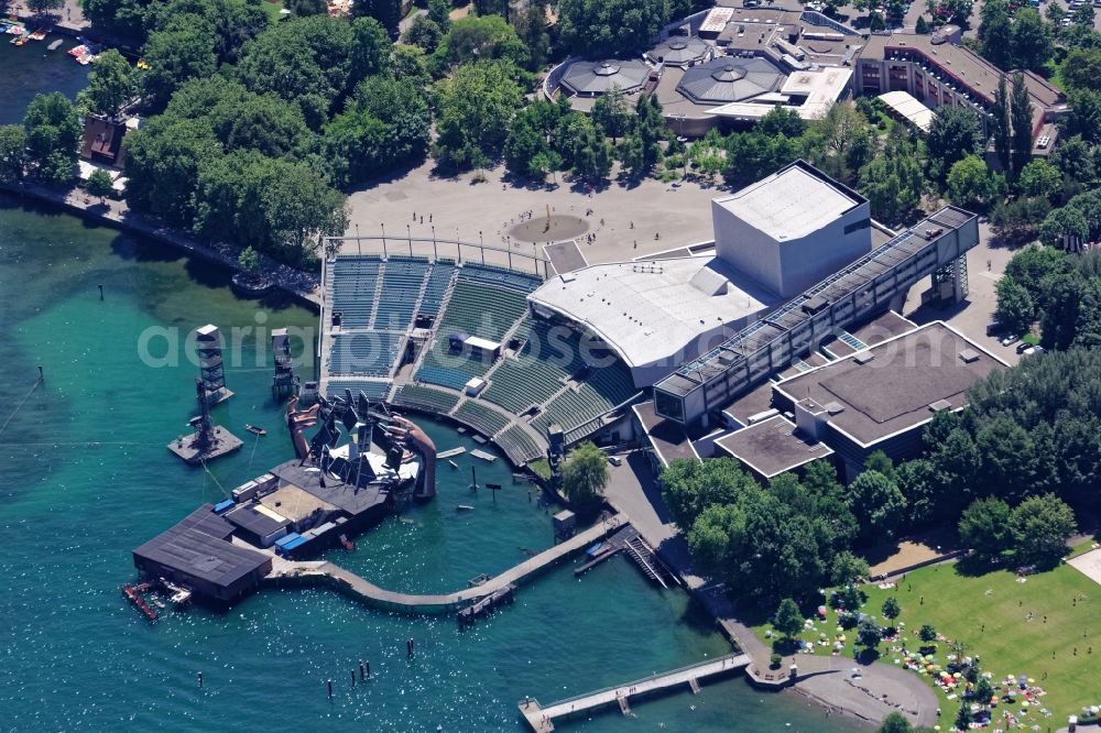 Bregenz from above - Construction of the building of the open-air theater in Bregenz in Vorarlberg, Austria