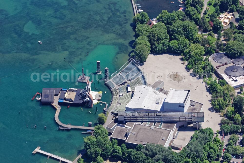 Bregenz from the bird's eye view: Construction of the building of the open-air theater in Bregenz in Vorarlberg, Austria