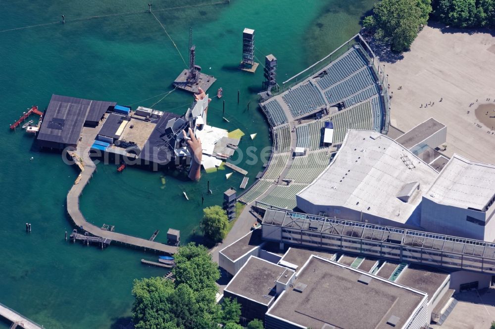 Aerial image Bregenz - Construction of the building of the open-air theater in Bregenz in Vorarlberg, Austria