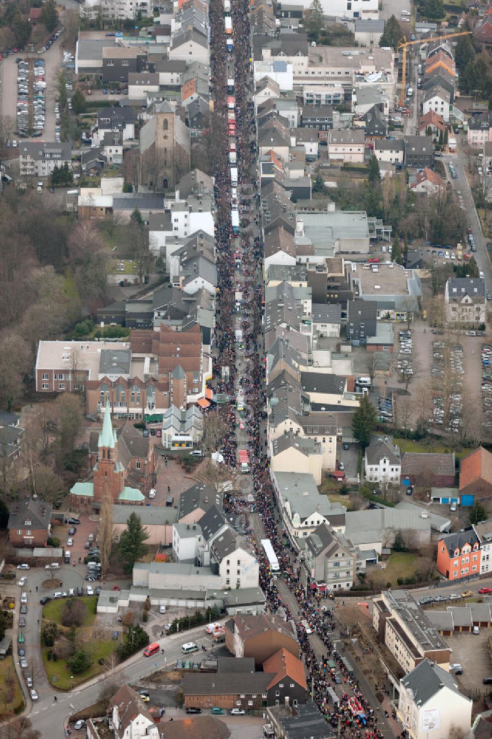 Aerial image Bochum - BOCHUM 02/20/2012 View the parade / work / street carnival in the center of Bochum