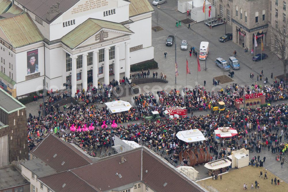 Aerial image Duisburg - DUISBURG 02/20/2012 overlooking the street carnival parade in the city of Duisburg in Duisburg at the Theatre Royal, Henry Square