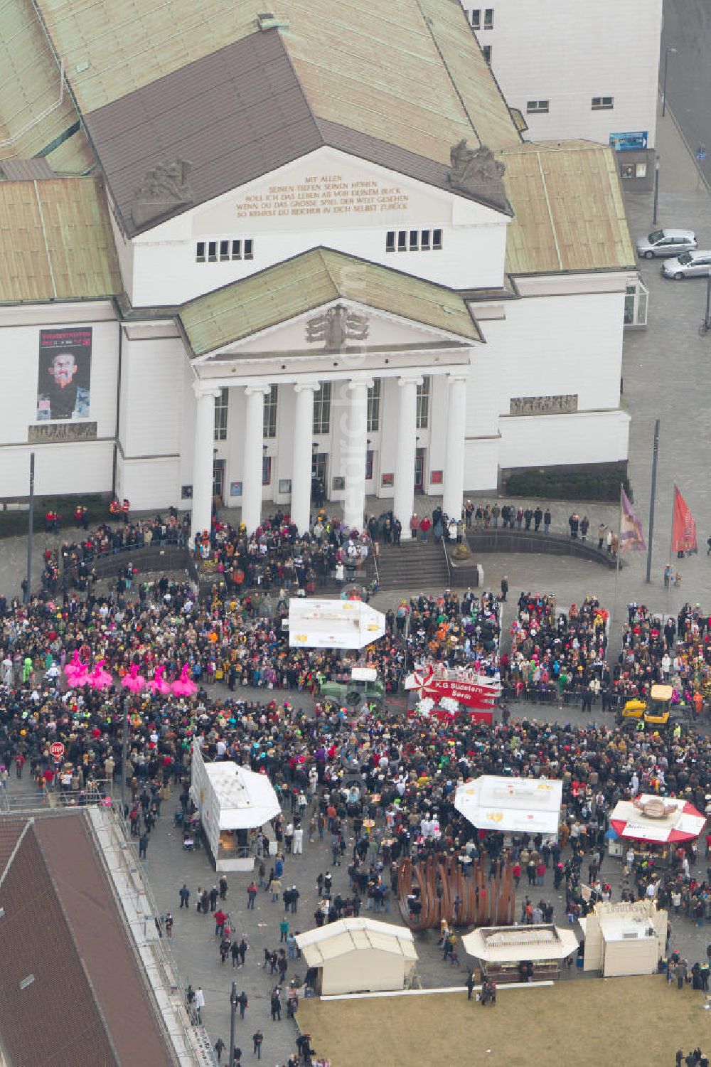 Aerial photograph Duisburg - DUISBURG 02/20/2012 overlooking the street carnival parade in the city of Duisburg in Duisburg at the Theatre Royal, Henry Square