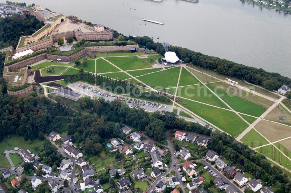 Aerial image Koblenz - View of the fortress Ehrenbreitstein in Koblenz in the state Rhineland-Palatinate