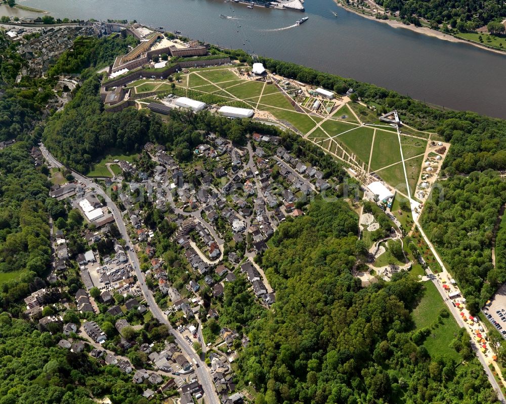 Aerial photograph Koblenz - Fortress Ehrenbreitstein in Koblenz on the Rhine in Rhineland-Palatinate