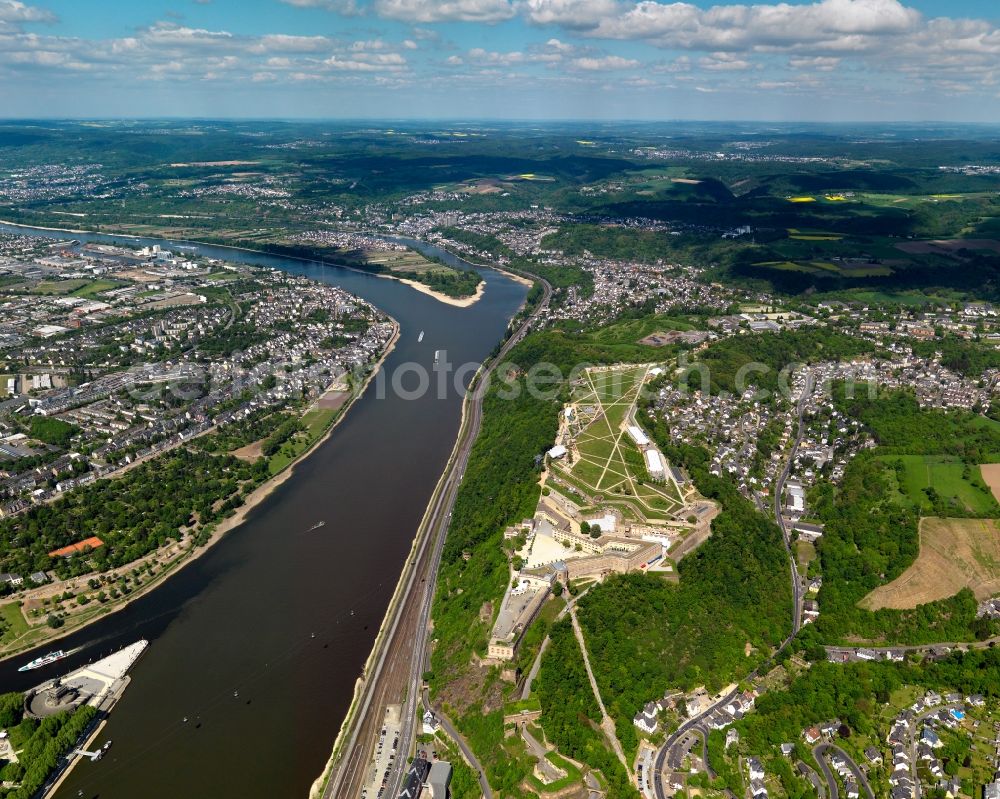 Koblenz from the bird's eye view: Fortress Ehrenbreitstein in Koblenz on the Rhine in Rhineland-Palatinate
