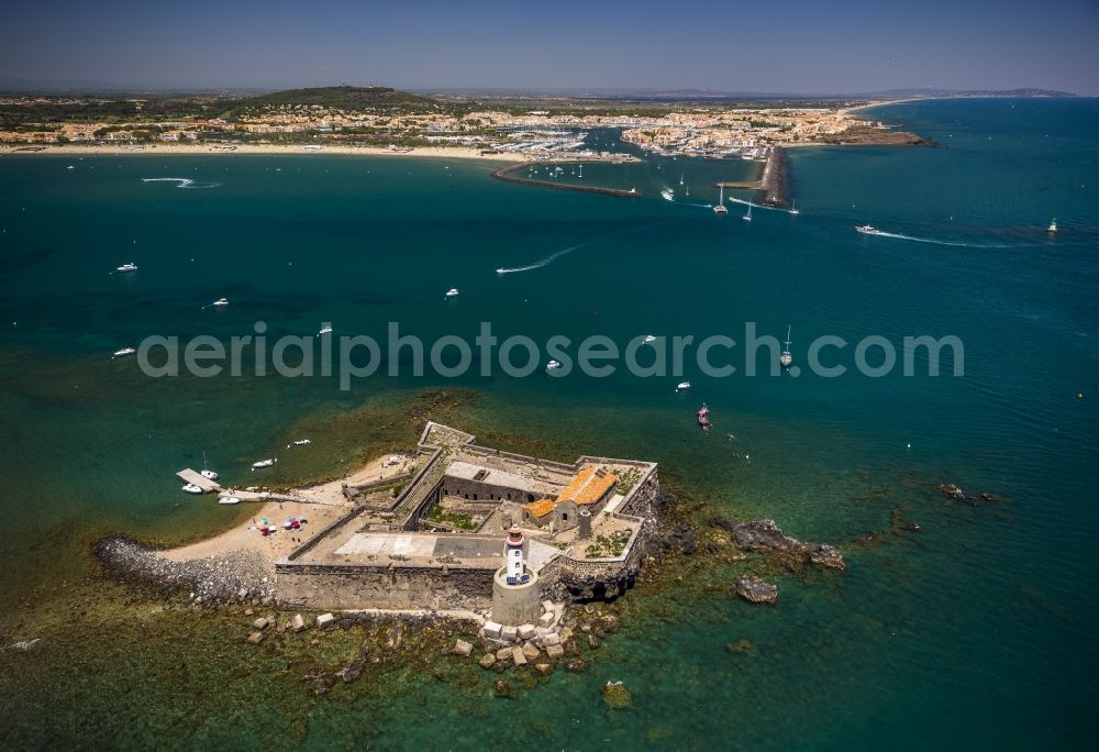 Aerial image Agde - Fortress Fort de Brescou on the Mediterranean coast of Agde in France
