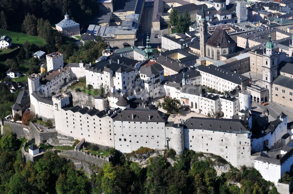 Aerial photograph Salzburg - The 900 year old fortress Hohensalzburg, the landmark of the city, is Europe's largest and best preserved castle. Today it is regarded as Europe's biggest fortress