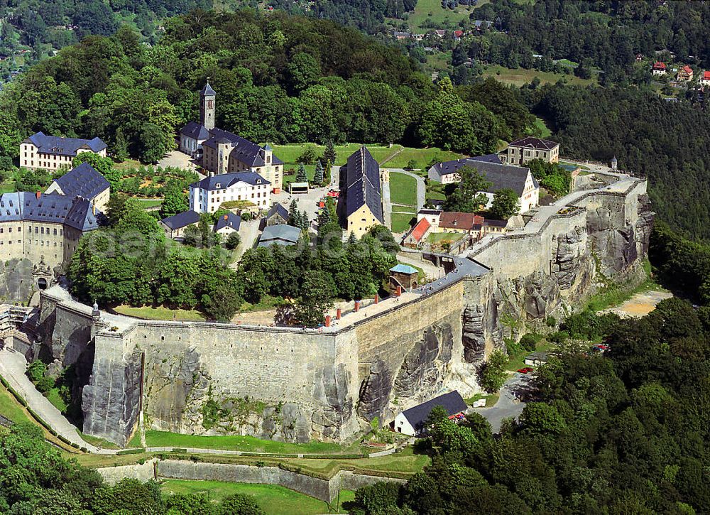 Aerial image Königstein - Die Bergfestung Festung Königstein in der Sächsischen Schweiz. Fortress Festung Königstein in the Saxon Switzerland.