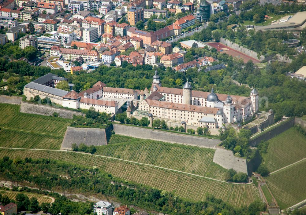 Würzburg from the bird's eye view: Fortress Festung Marienberg above the Main river in Wuerzburg in the state Bavaria, Germany