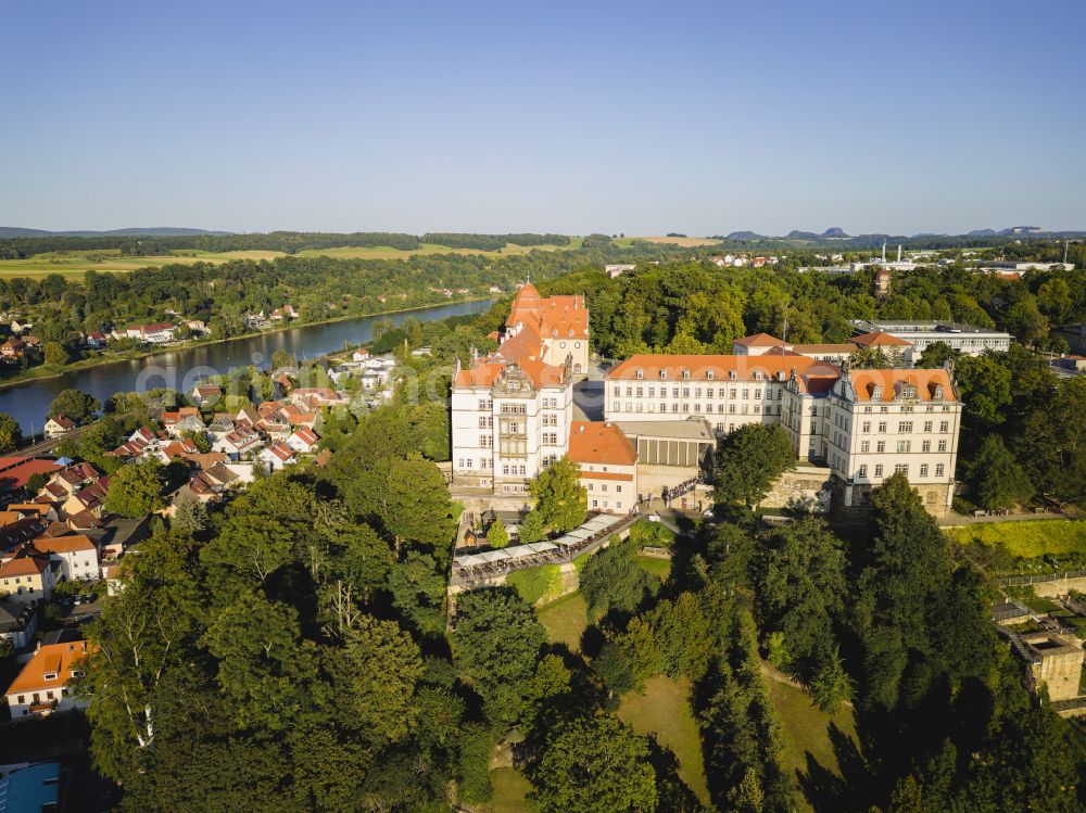 Pirna from the bird's eye view: Sonnenstein Fortress in Pirna in the federal state of Saxony, Germany. Today it is open to tourists and is the administrative seat of the Saxon Switzerland-Eastern Ore Mountains district