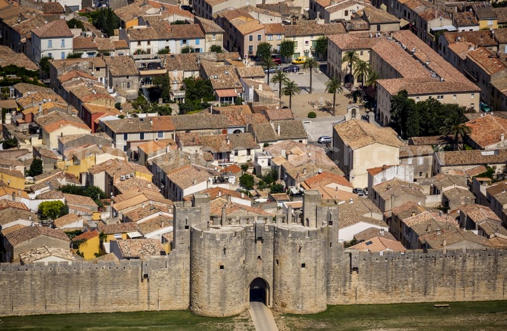 Aigues-Mortes from above - Fortifications at Old Town Center in Aigues-Mortes in France