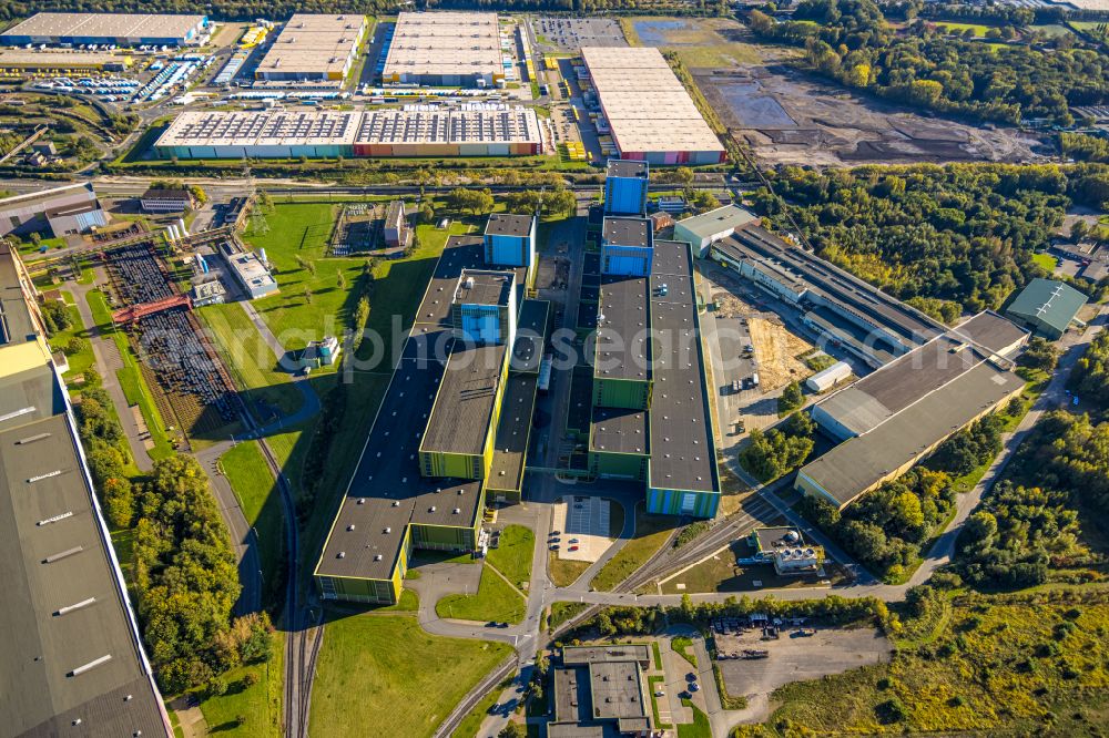 Dortmund from above - Hot-dip coating plant of thyssenkrupp Steel Europe AG at the Westfalenhuette in Dortmund in the Ruhr area in the state of North Rhine-Westphalia, Germany