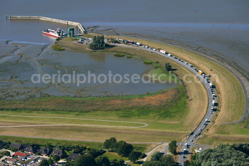 Glückstadt from above - Ferry port facilities on the river Elbe in Glueckstadt in the state Schleswig-Holstein, Germany