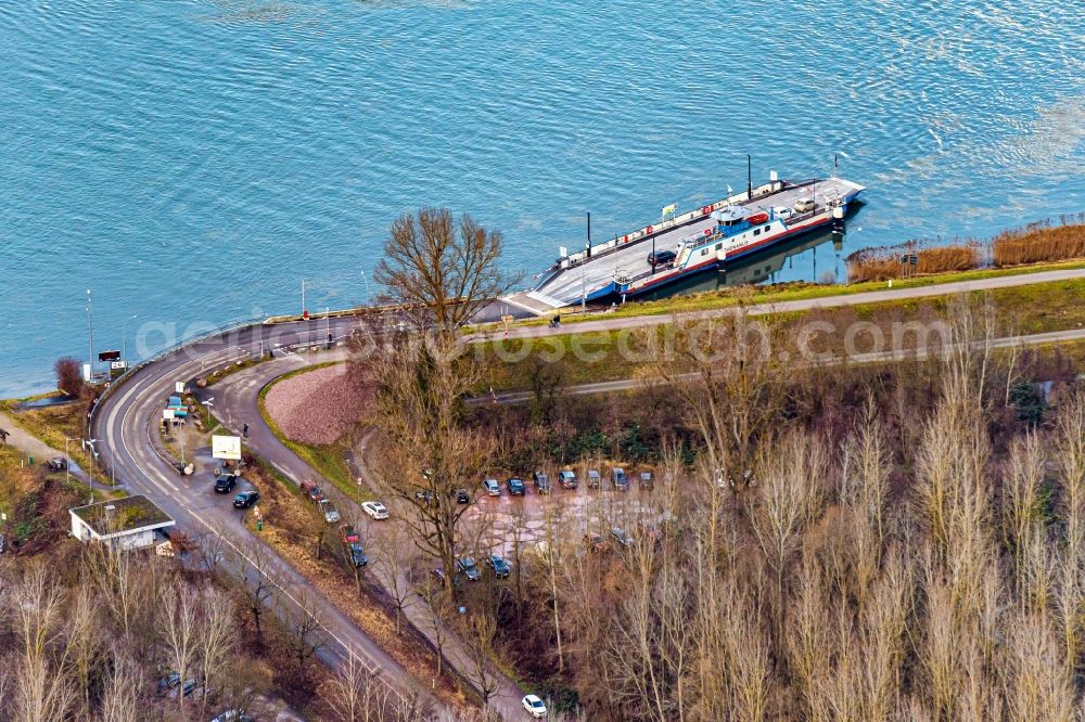 Rheinau from above - Ride a ferry ship of Faehre Kappel in Rheinau in the state Baden-Wurttemberg, Germany