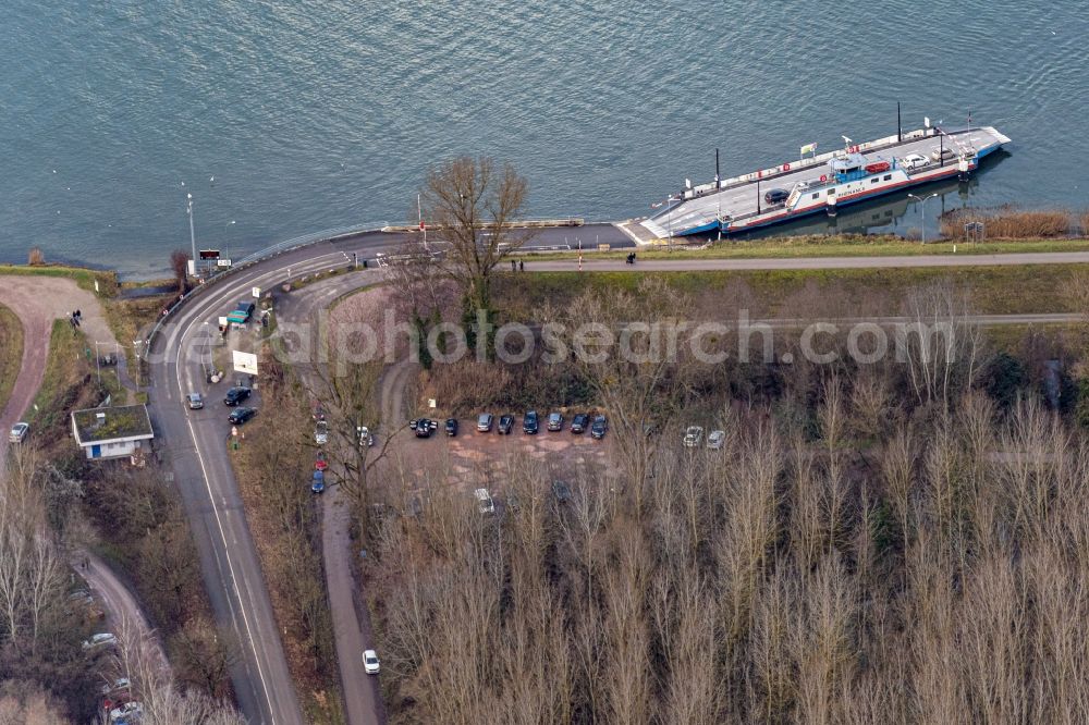 Aerial image Rheinau - Ride a ferry ship of Faehre Kappel in Rheinau in the state Baden-Wurttemberg, Germany