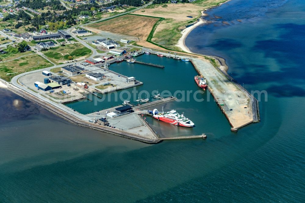 Havneby from above - Moored ferry in the harbor Limassol in Havneby at the island Roemoe in Syddanmark, Denmark