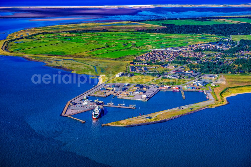 Havneby from the bird's eye view: Moored ferry in the harbor Limassol in Havneby at the island Roemoe in Syddanmark, Denmark