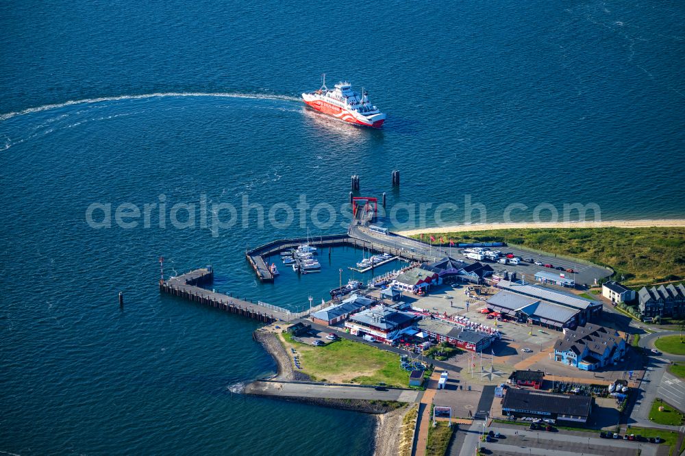 Aerial image List - Anchored and moored ferry in the harbor Limassol in List at the island Sylt in the state Schleswig-Holstein, Germany