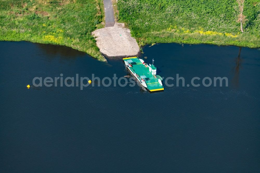 Aerial image Westerhüsen - Ferry ship Gierfaehre in the harbor in Westerhuesen Elbe river in the state Saxony-Anhalt, Germany