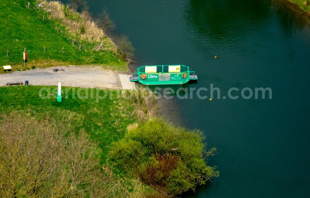 Aerial photograph Hamm - Ferry ship Lupia on the river Lippe near Westhusen in the North of Hamm in the state of North Rhine-Westphalia