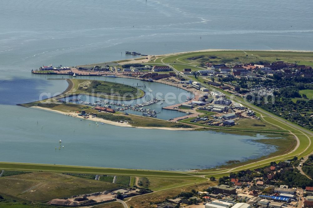 Aerial image Norderney - Ferry dock at the port of coast of the island of Norderney in the North Sea in Lower Saxony