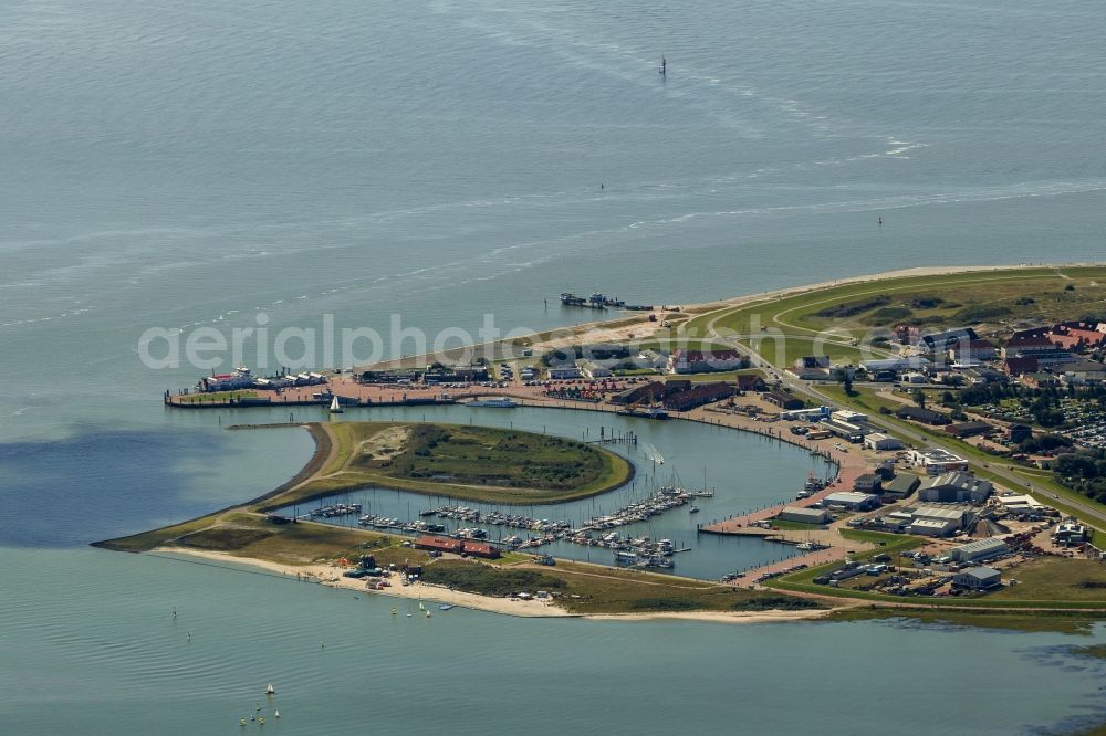 Aerial photograph Norderney - Ferry dock at the port of coast of the island of Norderney in the North Sea in Lower Saxony