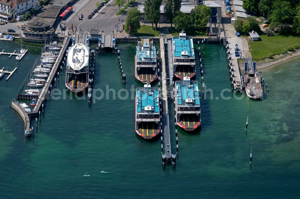 Aerial image Konstanz - Ride a ferry ship Faehrebetrieb Konstanz-Meersburg in the district Staad in Konstanz in the state Baden-Wuerttemberg, Germany