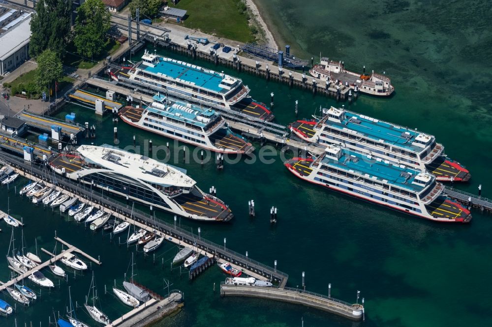 Aerial image Konstanz - Ride a ferry ship Faehrebetrieb Konstanz-Meersburg in the district Staad in Konstanz in the state Baden-Wuerttemberg, Germany