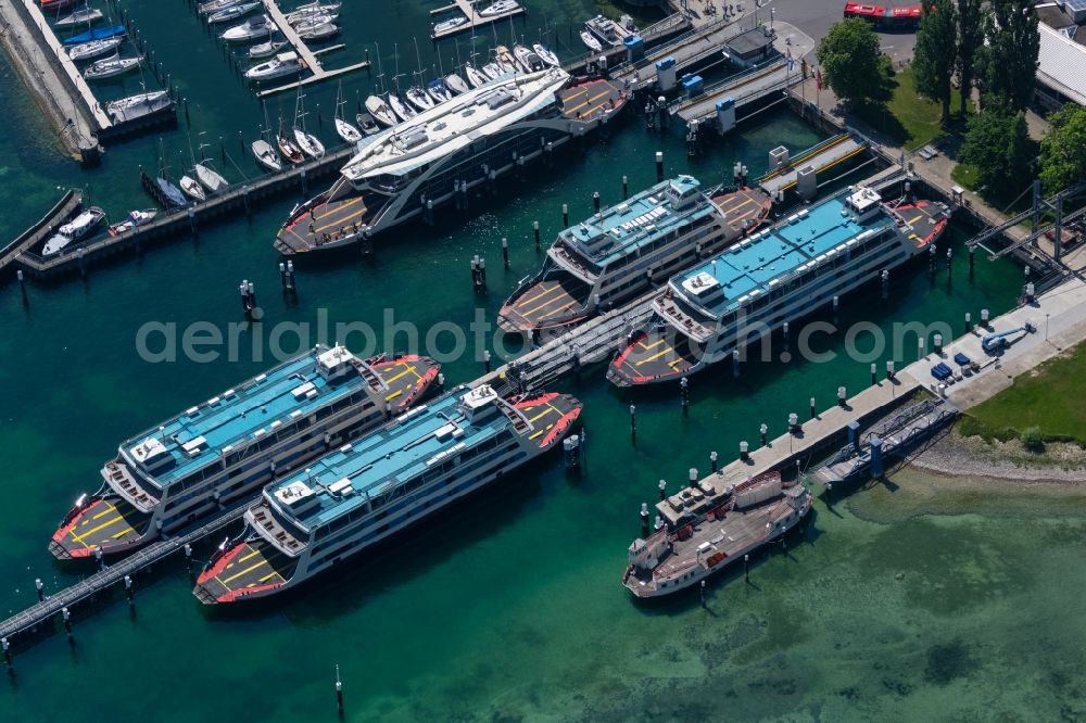 Aerial photograph Konstanz - Ride a ferry ship Faehrebetrieb Konstanz-Meersburg in the district Staad in Konstanz in the state Baden-Wuerttemberg, Germany