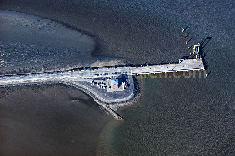 Aerial image Pellworm - Pellworm ferry dock on the island Pellworm in the state Schleswig-Holstein, Germany