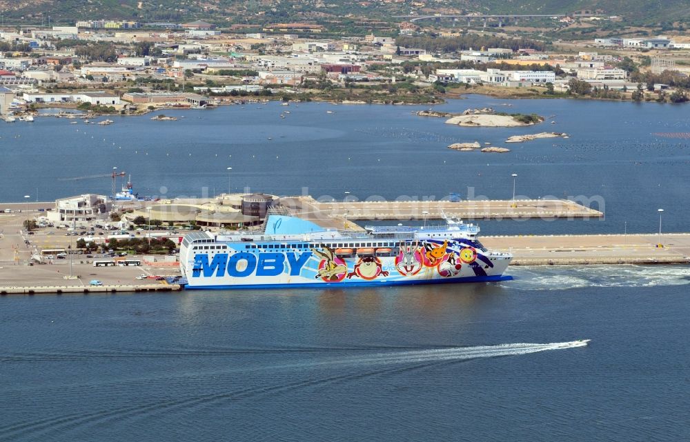 Aerial photograph Olbia - View of the ferry of the company Moby Lines in Olbia in the province Olbia-Tempio on the Italien island Sardinia