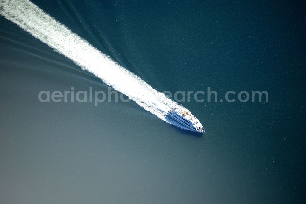 Nebel from the bird's eye view: Ferryboat of Adler-Schiffe GmbH & Co. KG in the water near the North Sea Island Amrum in the state Schleswig-Holstein