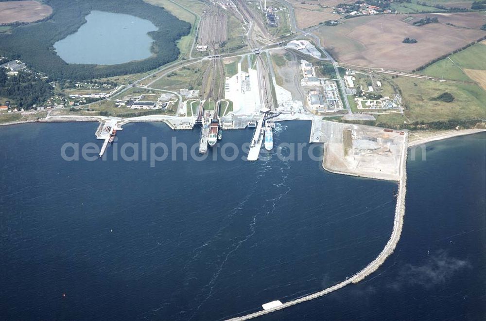 Mukran / Rügen - Mecklenburg-Vorpommern from the bird's eye view: Fährhafen Mukran auf Rügen.