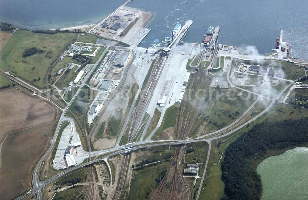 Mukran / Rügen - Mecklenburg-Vorpommern from the bird's eye view: Fährhafen Mukran auf Rügen.