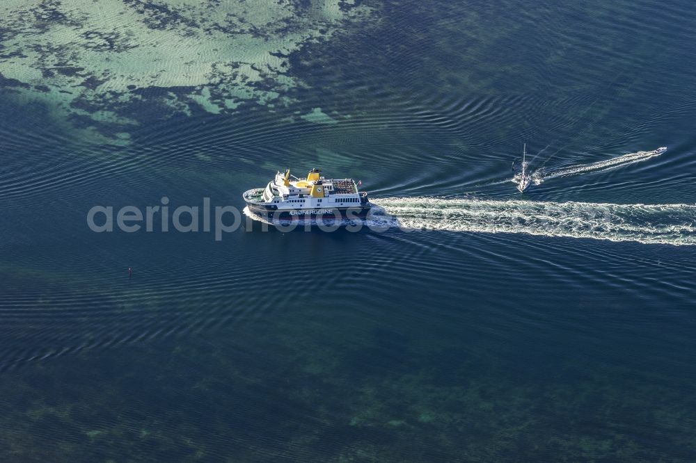 Aeroeskoebing from above - Ferryboat during journey to the east of the island Aeroe in Aeroeskoebing in Syddanmark, Denmark