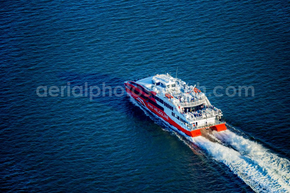 Aerial image Brunsbüttel - Ferry ship Halunder Jet on the Elbe in Glueckstadt in the state Schleswig-Holstein, Germany