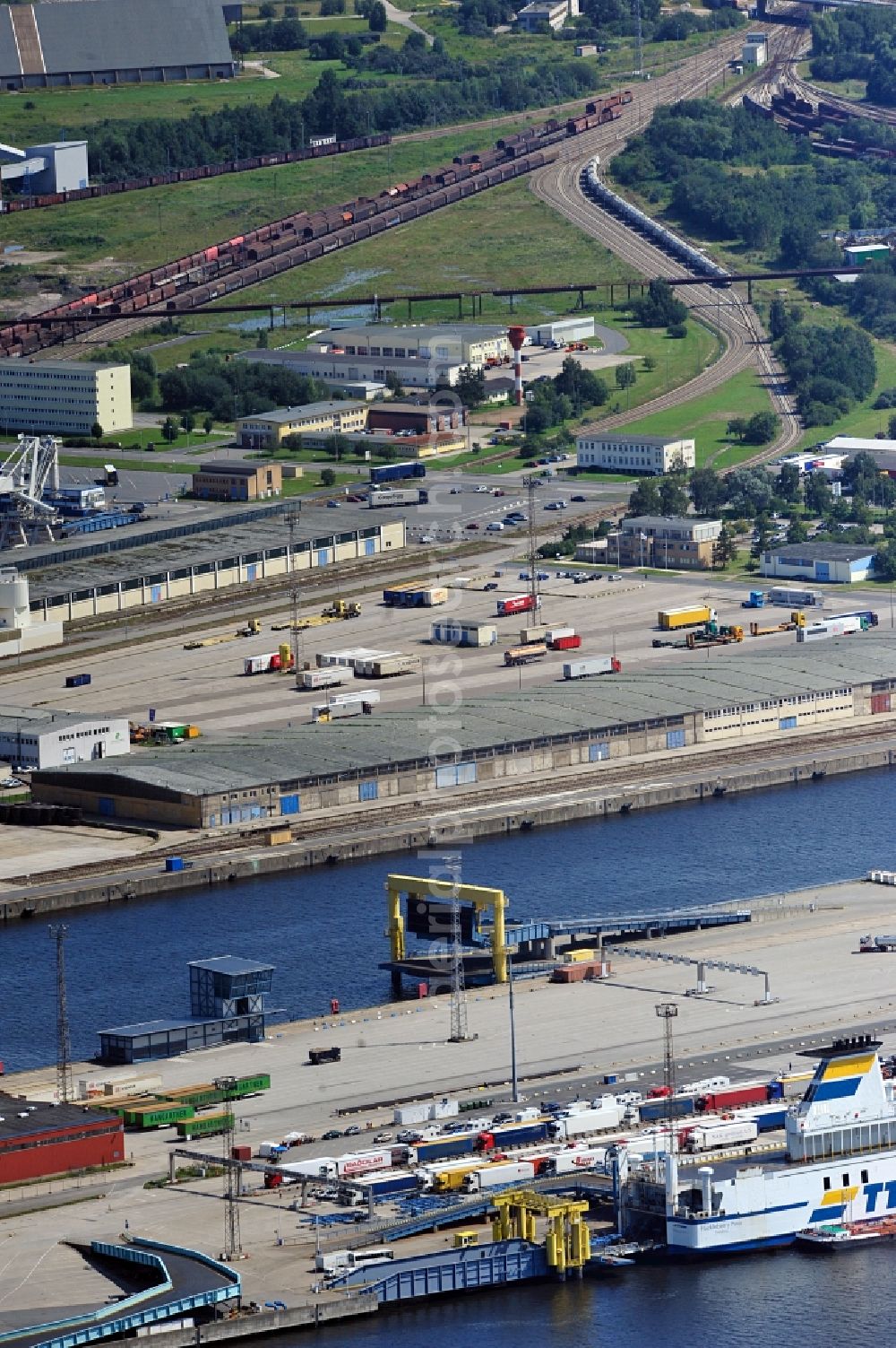 Aerial photograph Rostock - Ferry Terminal and General Cargo Terminal in the Port of Rostock in Mecklenburg Western Pomerania