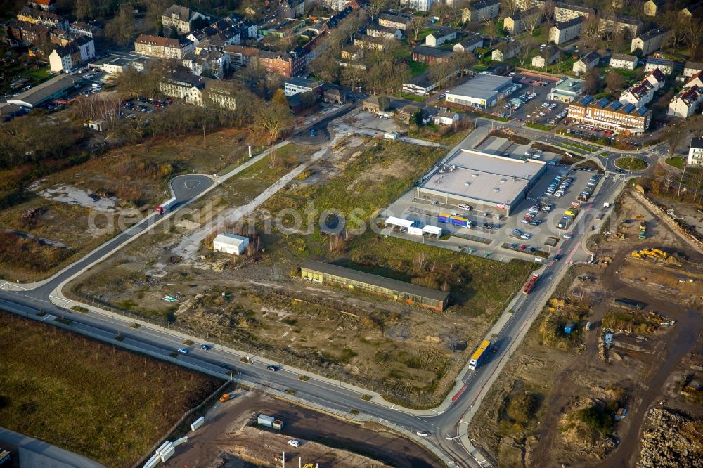 Gelsenkirchen from above - Store of the Supermarket- chain REWE in the development area of Schalker Verein in Gelsenkirchen in the state of North Rhine-Westphalia