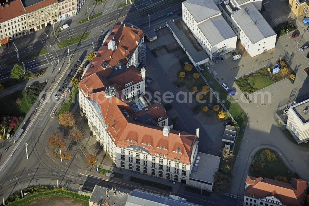 Leipzig from the bird's eye view: Blick auf das Finanzamt I in Leipzig am Wilhelm-Liebknecht-Platz. View of the finance authority Leipzig I at the Wilhelm-Liebknecht-Platz.