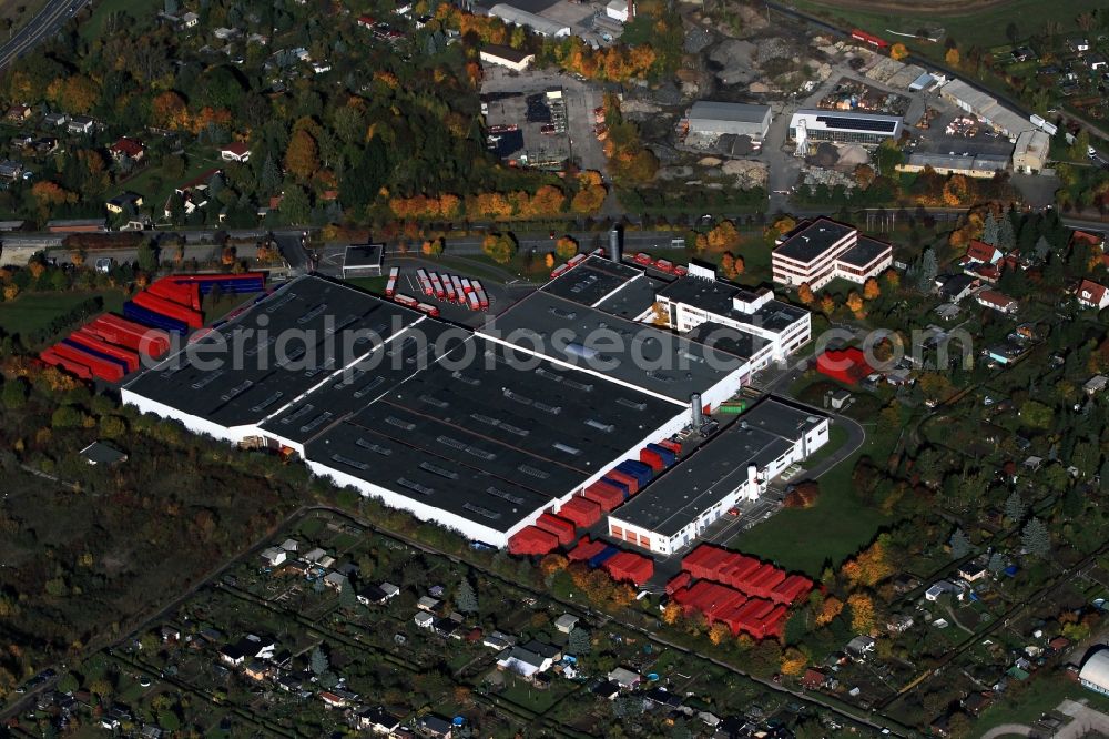 Weimar from above - Company- building of the Coca-Cola Erfrischungsgetränke AG by the side of the road Schwanseestraße in Weimar in Thuringia