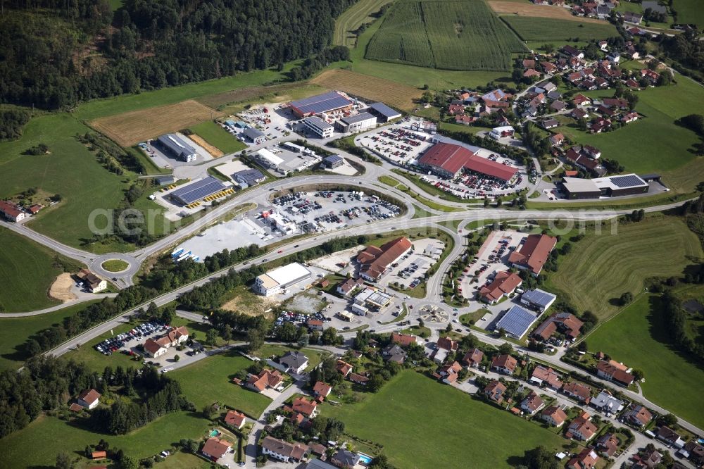 Leoprechting from above - Commercial area and company settlement on the outskirts of Leoprechting in the state Bavaria, Germany