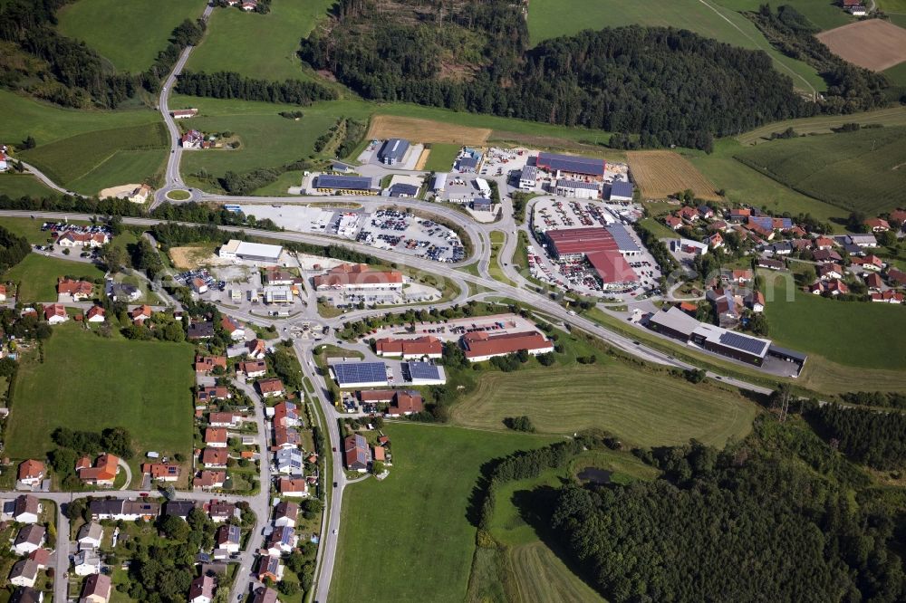 Leoprechting from the bird's eye view: Commercial area and company settlement on the outskirts of Leoprechting in the state Bavaria, Germany