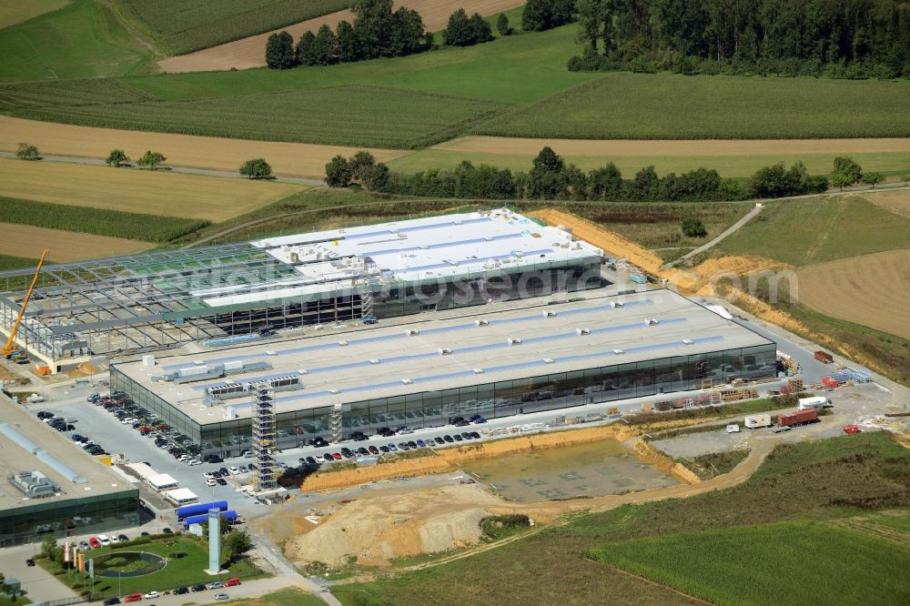 Backnang from above - Riva GmbH Engineering company in the industrial and commercial area Lerchenaecker in the North of Backnang in the state of Baden-Wuerttemberg. Buildings of the construction phase 2 are being developed