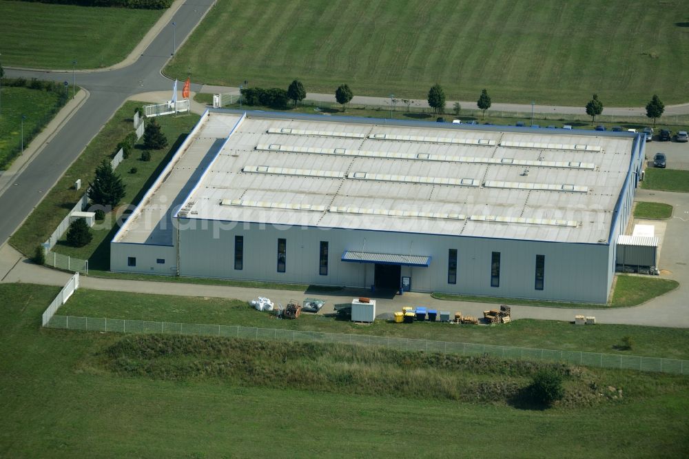 Jessen (Elster) from above - Company building of Stihl in the industrial estate and company settlement in Jessen (Elster) in the state of Saxony-Anhalt