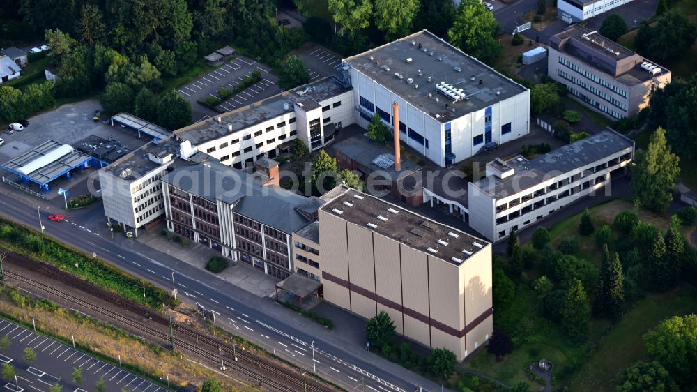 Aerial photograph Eitorf - Company premises of the company Krewel Meuselbach GmbH in Eitorf in the state North Rhine-Westphalia, Germany. In May 2024, the company filed for insolvency under self-administration