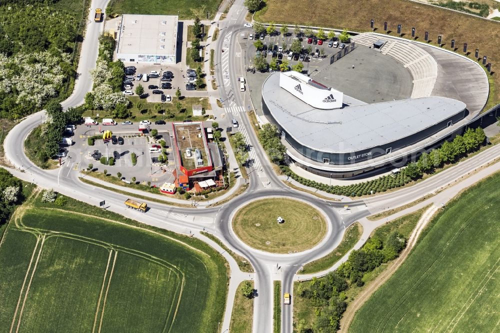 Herzogenaurach from above - Company grounds and facilities of Adidas Store in Herzogenaurach in the state Bavaria, Germany