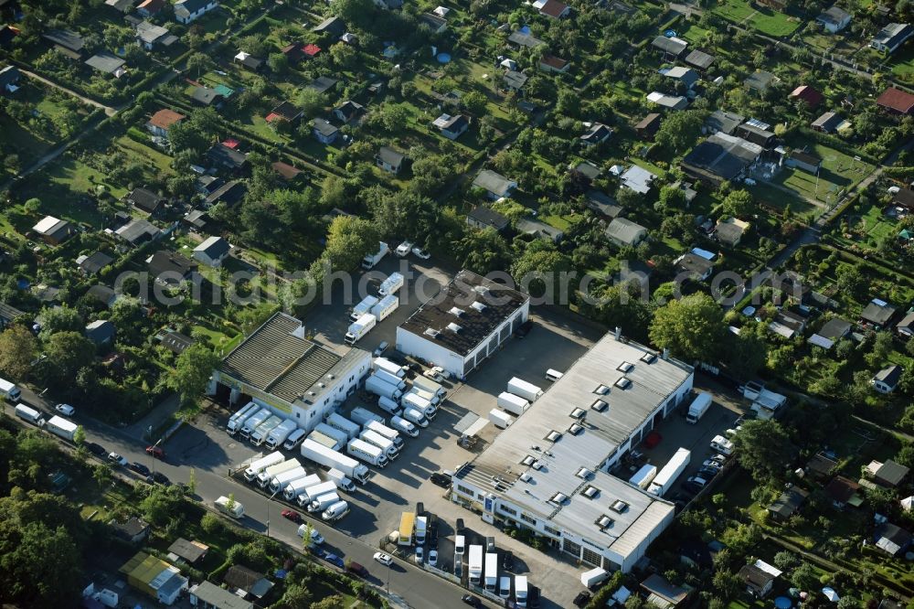 Berlin from above - Company grounds of Allround Autovermietung at Ullsteinstreet in the district Mariendorf in Berlin