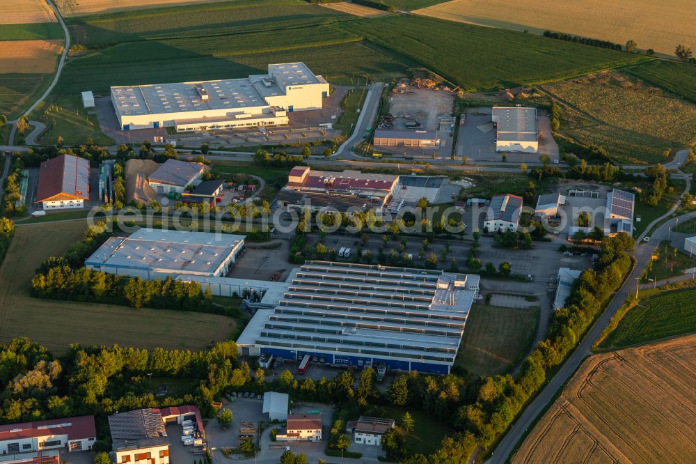 Geiselhöring from above - Company grounds and facilities of Amvian Automotive (Europe) GmbH on street Hadersbacher Strasse in Geiselhoering in the state Bavaria, Germany