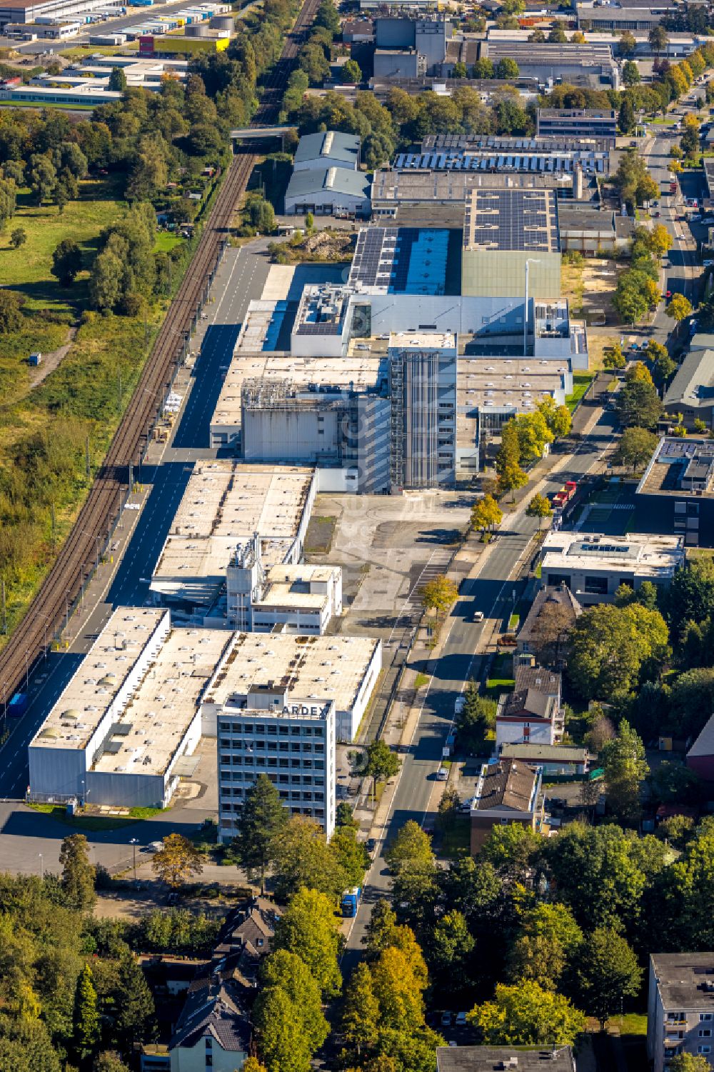 Witten from above - Company grounds and facilities of ARDEX GmbH on Friedrich-Ebert-Strasse in the district Ruedinghausen in Witten at Ruhrgebiet in the state North Rhine-Westphalia, Germany